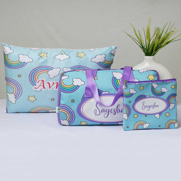 Personalized Rainbow Printed Kids Duffle Bag Gift Combo